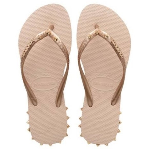 Havaianas Shoes - Spiked Havaianas Slim Rocky Rose Gold Ballet